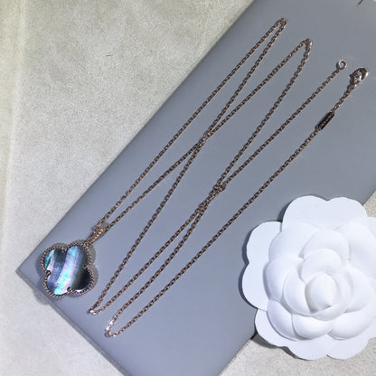 [Lucky Star]CLOVER 25MM GOLD DARK MOP BIG CLOVER NECKLACE