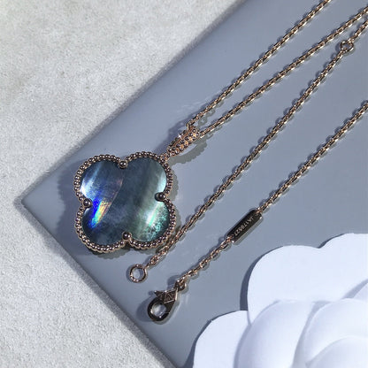 [Lucky Star]CLOVER 25MM GOLD DARK MOP BIG CLOVER NECKLACE