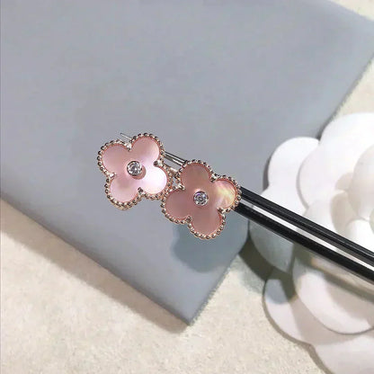 [Lucky Star]CLOVER MEDIUM 1 MOTIFS  PINK MOP DIAMOND EARRINGS