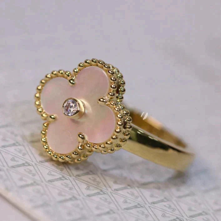 [Lucky Star]CLOVER PINK MOP RING GOLD DIAMOND