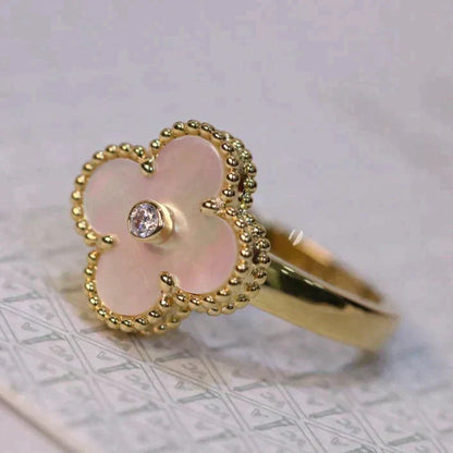 [Lucky Star]CLOVER PINK MOP RING GOLD DIAMOND