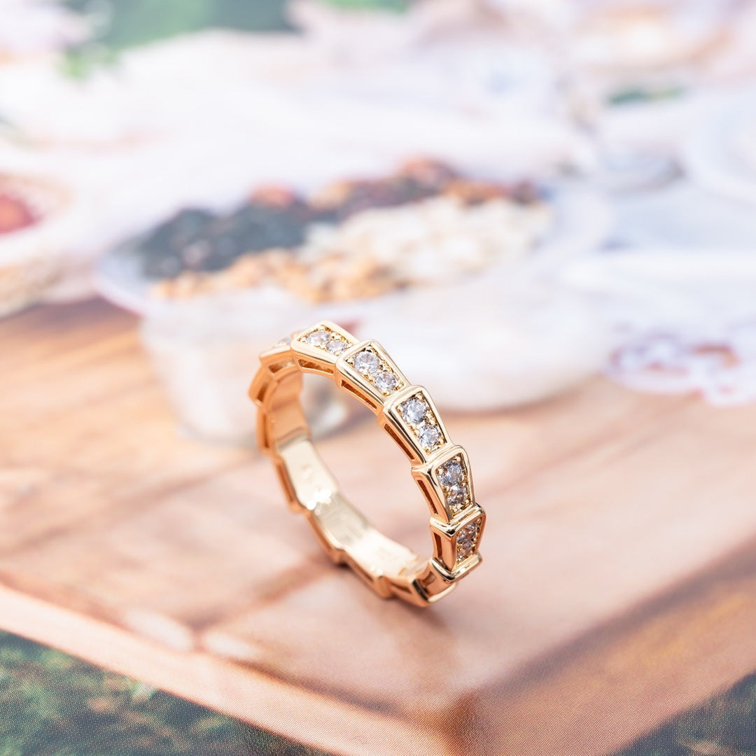 [Lucky Star]SERPENTI RING PINK GOLD DIAMOND PAVED 3MM