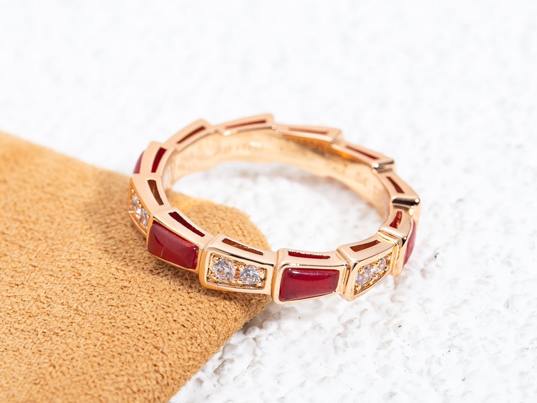 [Lucky Star]SERPENTI RING PINK GOLD CARNELIAN DIAMOND 3MM