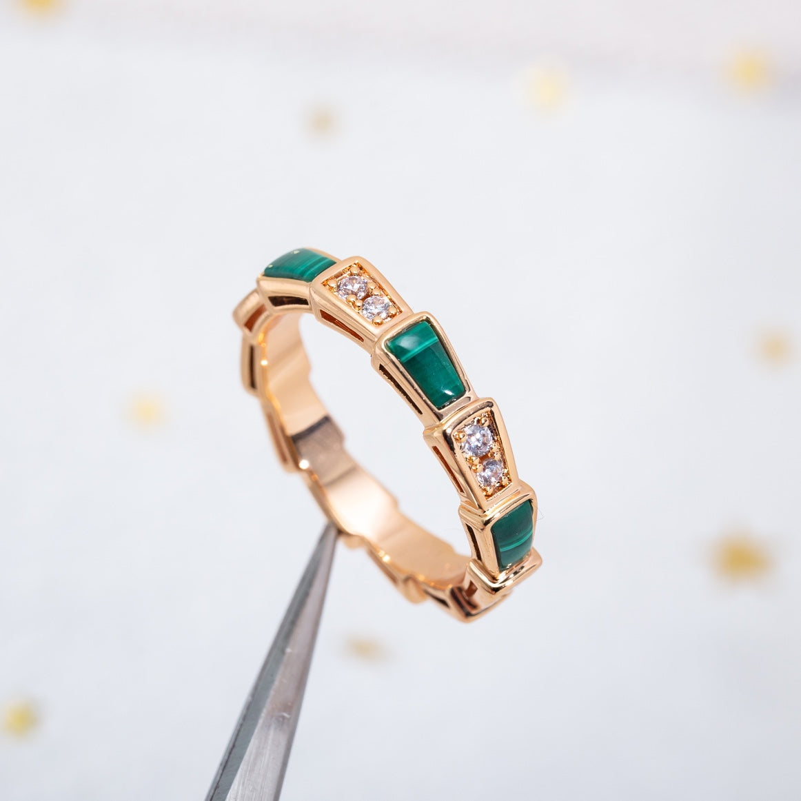 [Lucky Star]SERPENTI RING PINK GOLD MALACHITE DIAMOND 3MM