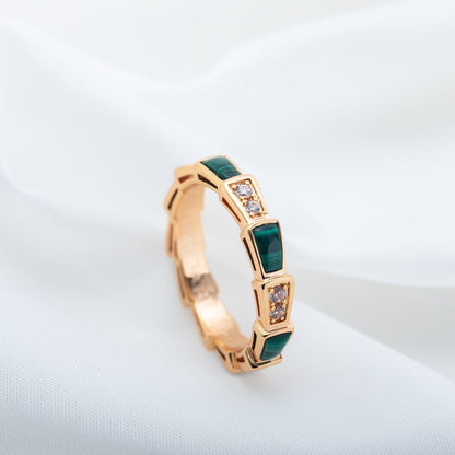 [Lucky Star]SERPENTI RING PINK GOLD MALACHITE DIAMOND 3MM
