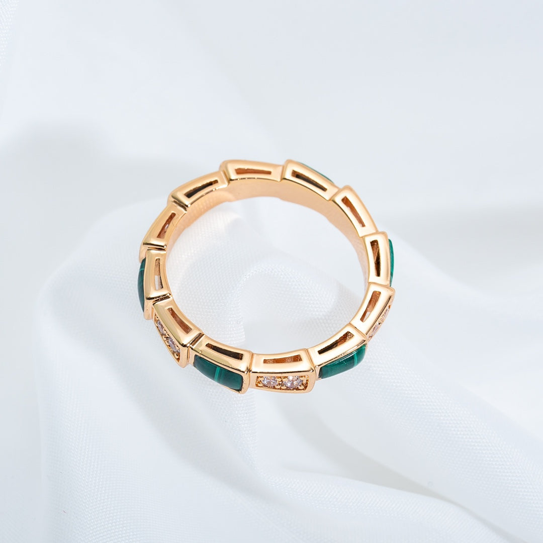 [Lucky Star]SERPENTI RING PINK GOLD MALACHITE DIAMOND 3MM