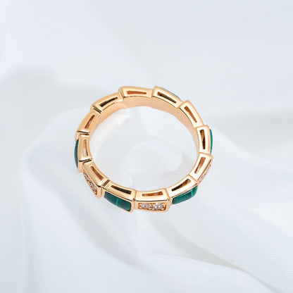 [Lucky Star]SERPENTI RING PINK GOLD MALACHITE DIAMOND 3MM