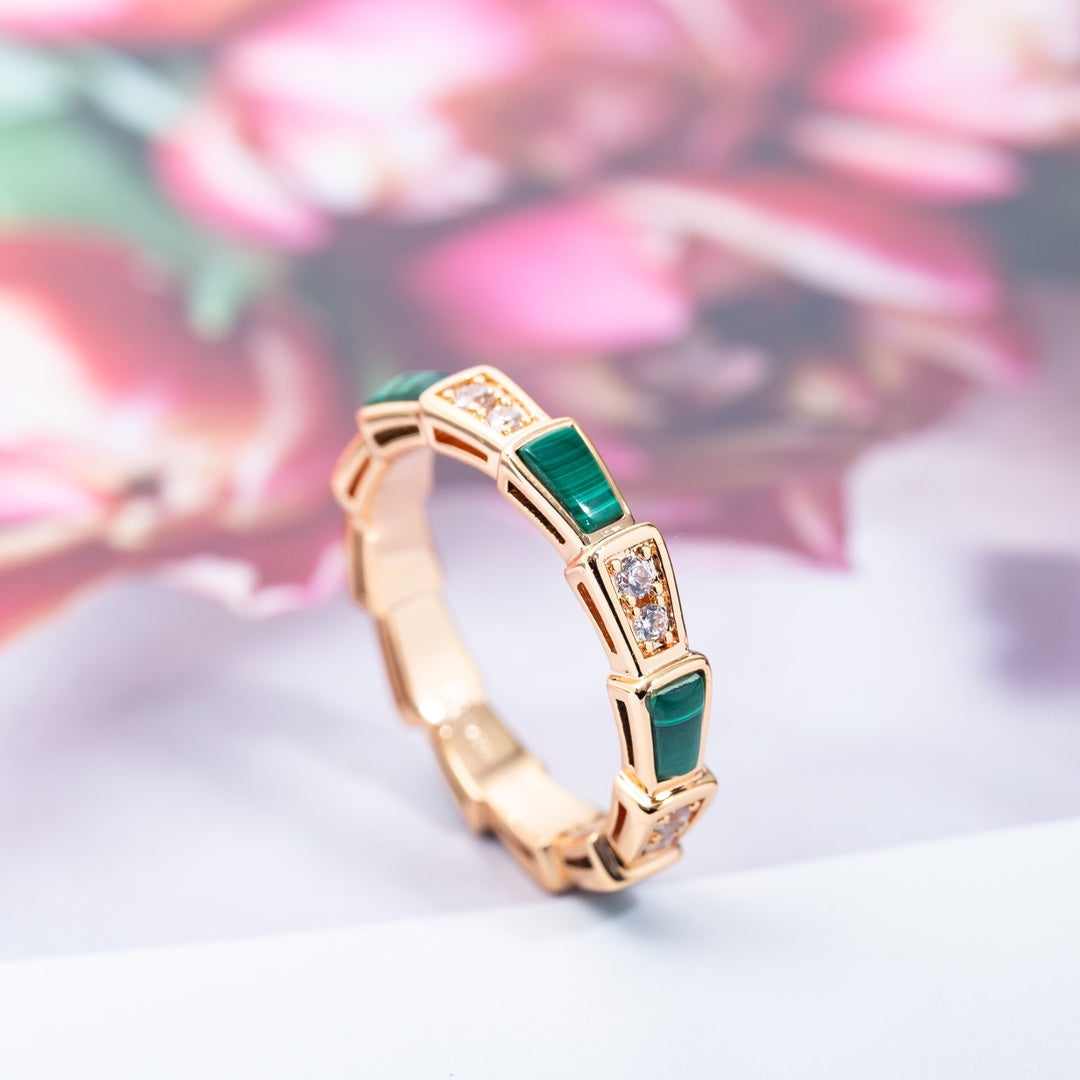 [Lucky Star]SERPENTI RING PINK GOLD MALACHITE DIAMOND 3MM