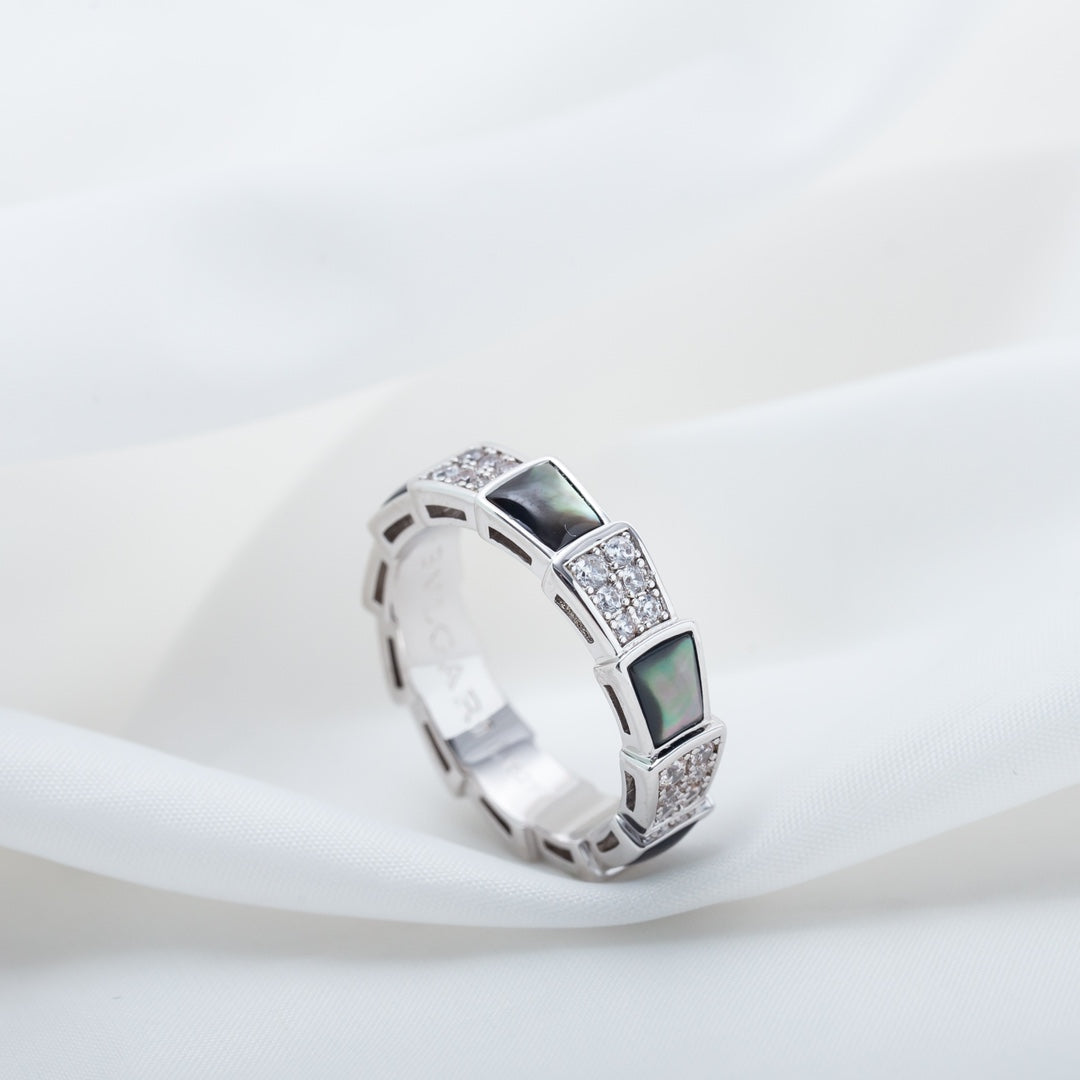 [Lucky Star]SERPENTI RING SILVER DIAMOND BLACK MOP 4MM