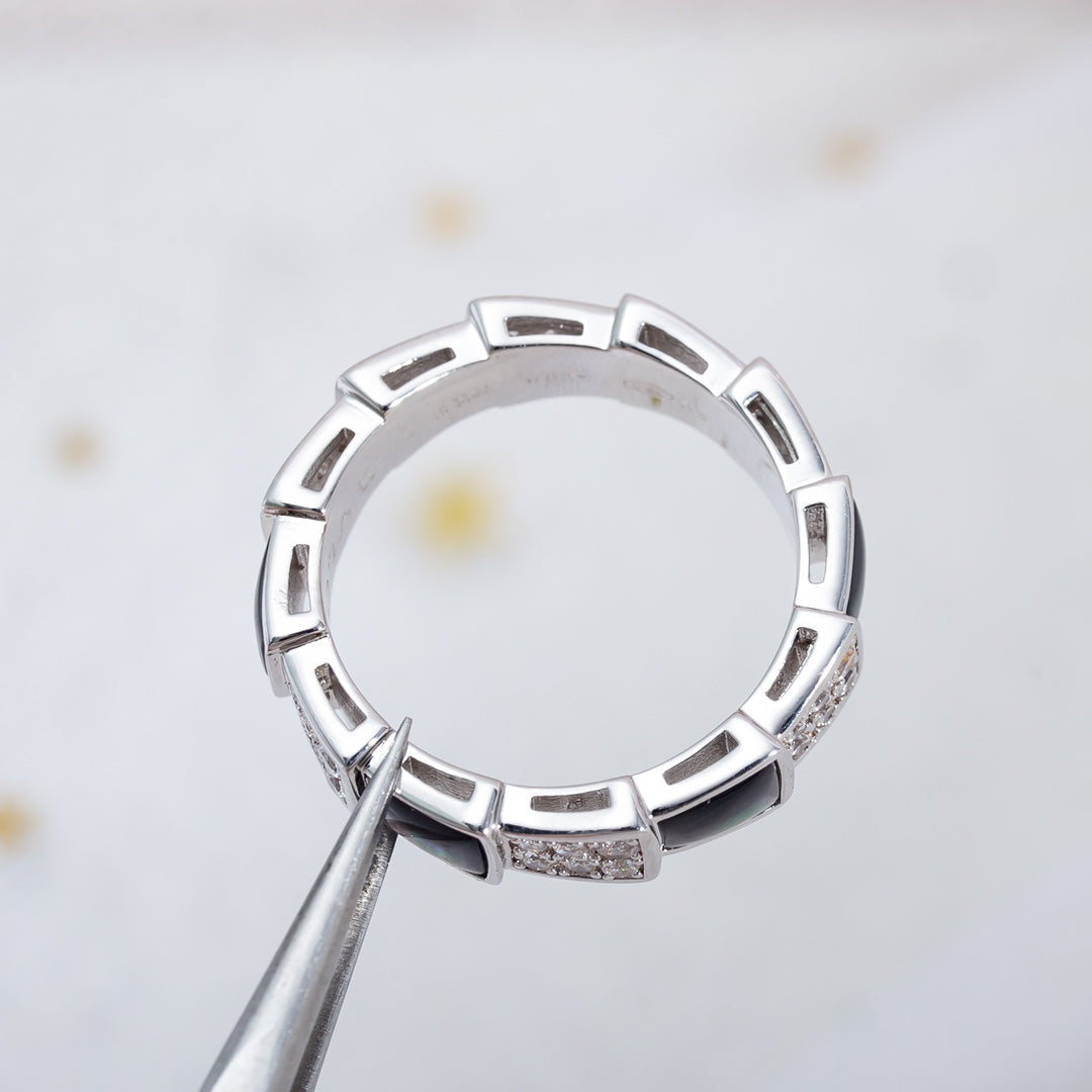 [Lucky Star]SERPENTI RING SILVER DIAMOND BLACK MOP 4MM