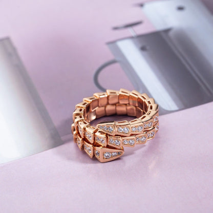 [Lucky Star]SERPENTI RING PINK GOLD DIAMOND DOUBLE ROW