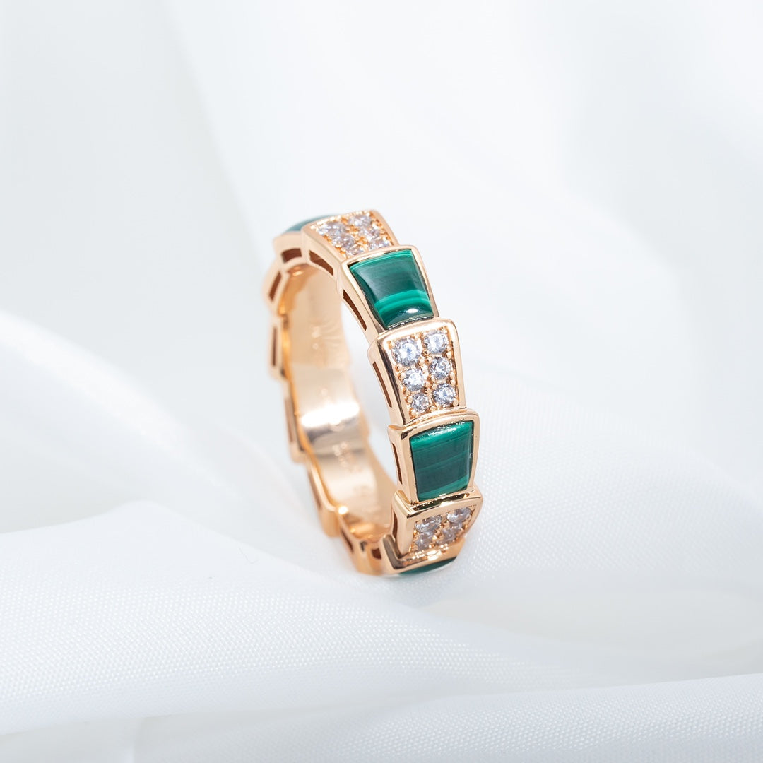 [Lucky Star]SERPENTI RING PINK GOLD MALACHITE DIAMOND PAVED 4MM