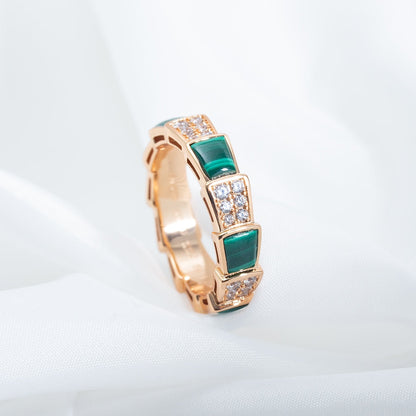 [Lucky Star]SERPENTI RING PINK GOLD MALACHITE DIAMOND PAVED 4MM