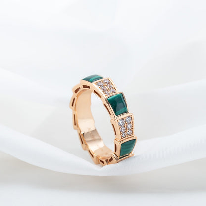 [Lucky Star]SERPENTI RING PINK GOLD MALACHITE DIAMOND PAVED 4MM