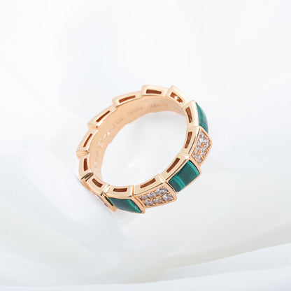 [Lucky Star]SERPENTI RING PINK GOLD MALACHITE DIAMOND PAVED 4MM
