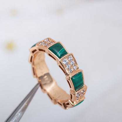 [Lucky Star]SERPENTI RING PINK GOLD MALACHITE DIAMOND PAVED 4MM