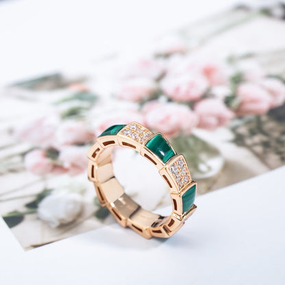 [Lucky Star]SERPENTI RING PINK GOLD MALACHITE DIAMOND PAVED 4MM