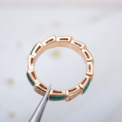 [Lucky Star]SERPENTI RING PINK GOLD MALACHITE DIAMOND PAVED 4MM