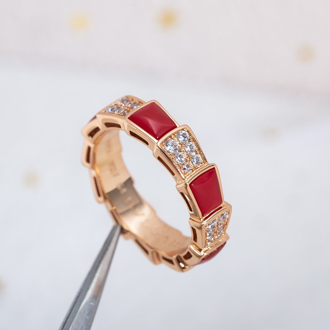 [Lucky Star]SERPENTI RING PINK GOLD CARNELIAN DIAMOND PAVED 4MM