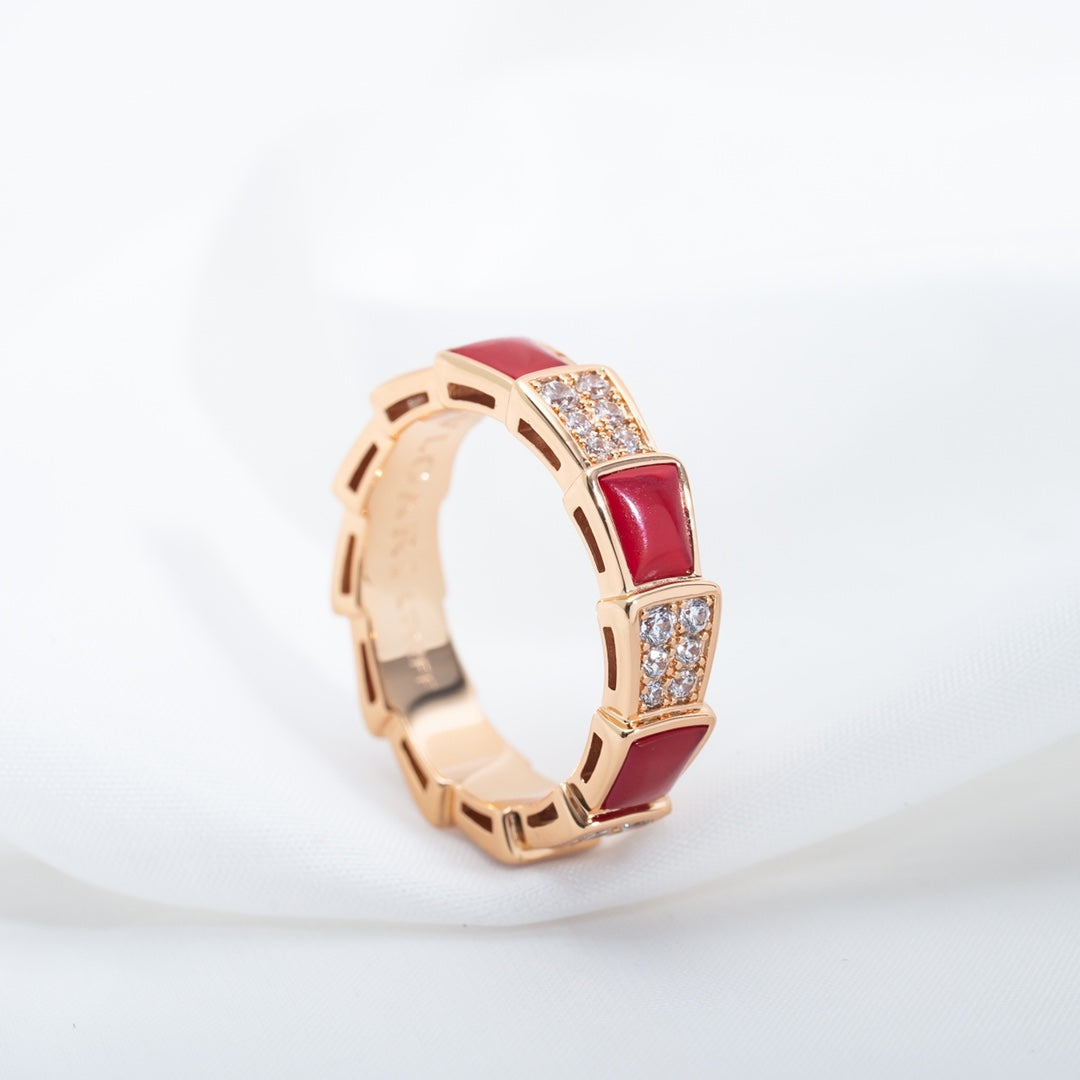 [Lucky Star]SERPENTI RING PINK GOLD CARNELIAN DIAMOND PAVED 4MM