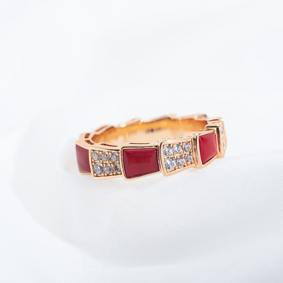 [Lucky Star]SERPENTI RING PINK GOLD CARNELIAN DIAMOND PAVED 4MM