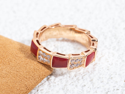 [Lucky Star]SERPENTI RING PINK GOLD CARNELIAN DIAMOND PAVED 4MM