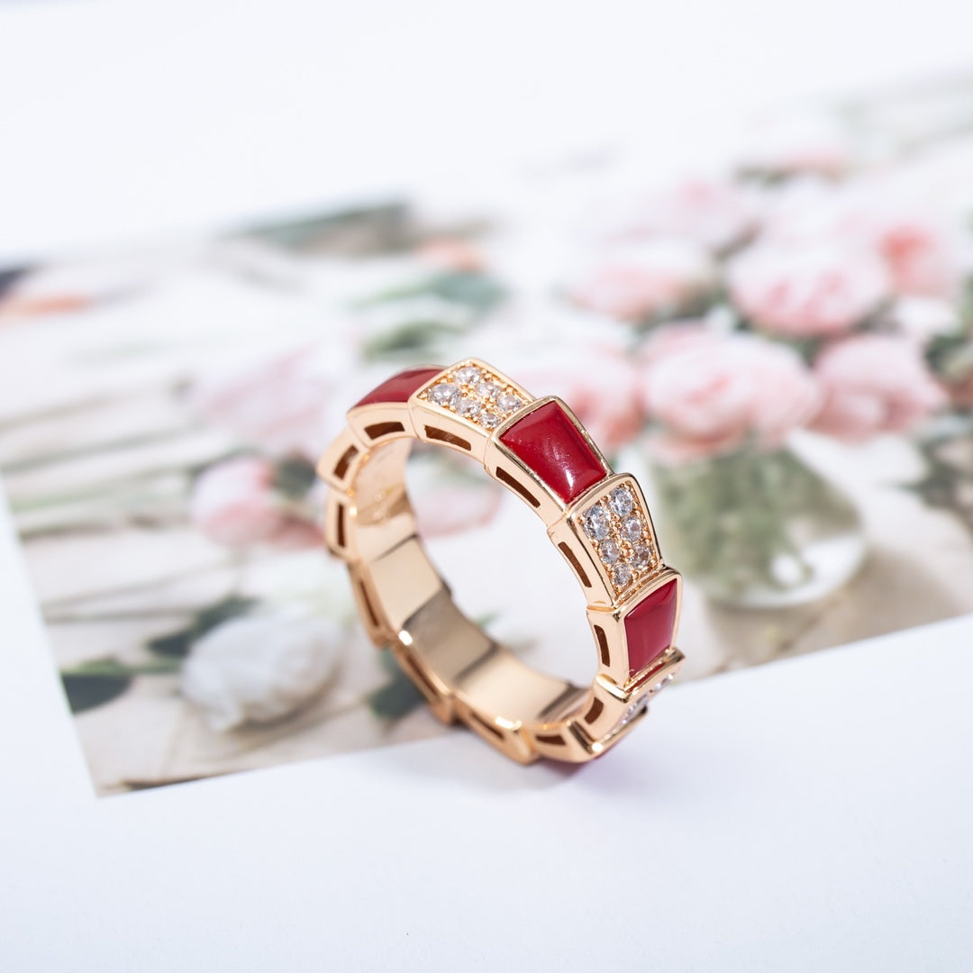 [Lucky Star]SERPENTI RING PINK GOLD CARNELIAN DIAMOND PAVED 4MM