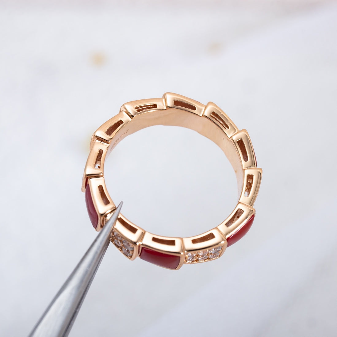 [Lucky Star]SERPENTI RING PINK GOLD CARNELIAN DIAMOND PAVED 4MM