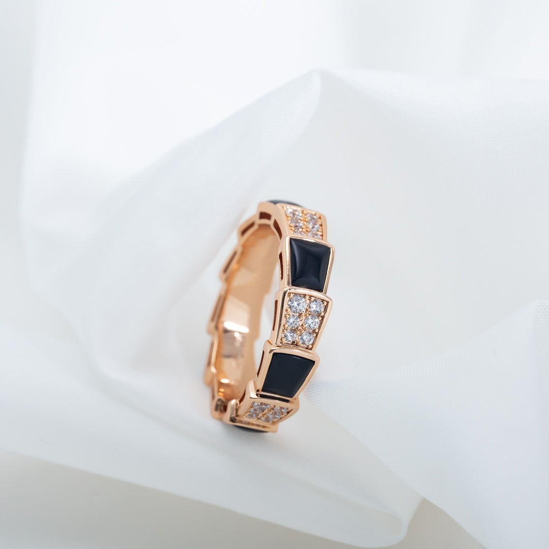 [Lucky Star]SERPENTI RING PINK GOLD BLACK MOP DIAMOND PAVED 4MM