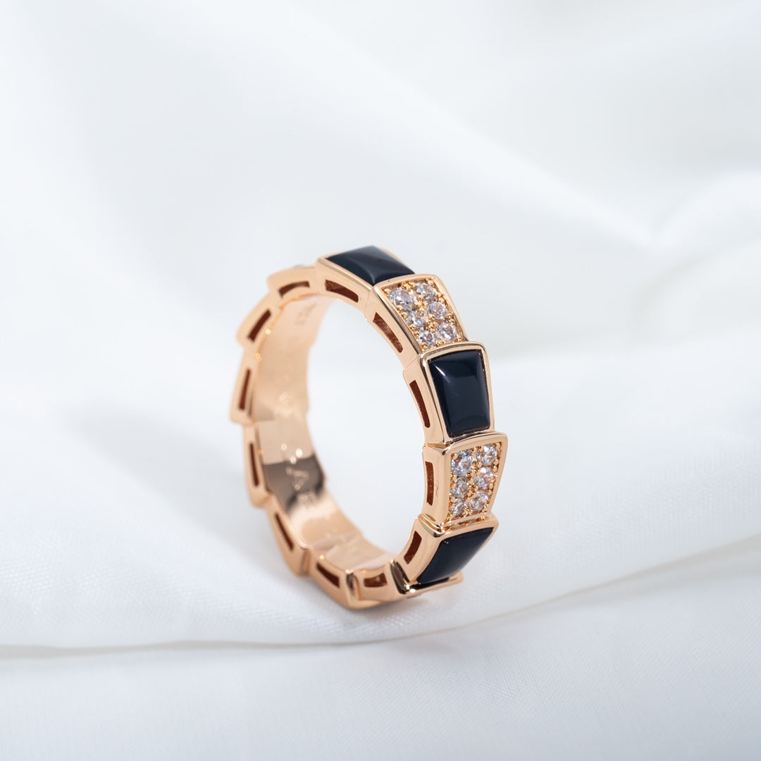 [Lucky Star]SERPENTI RING PINK GOLD BLACK MOP DIAMOND PAVED 4MM