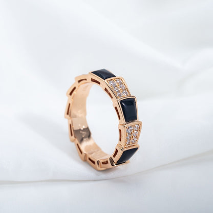 [Lucky Star]SERPENTI RING PINK GOLD BLACK MOP DIAMOND PAVED 4MM