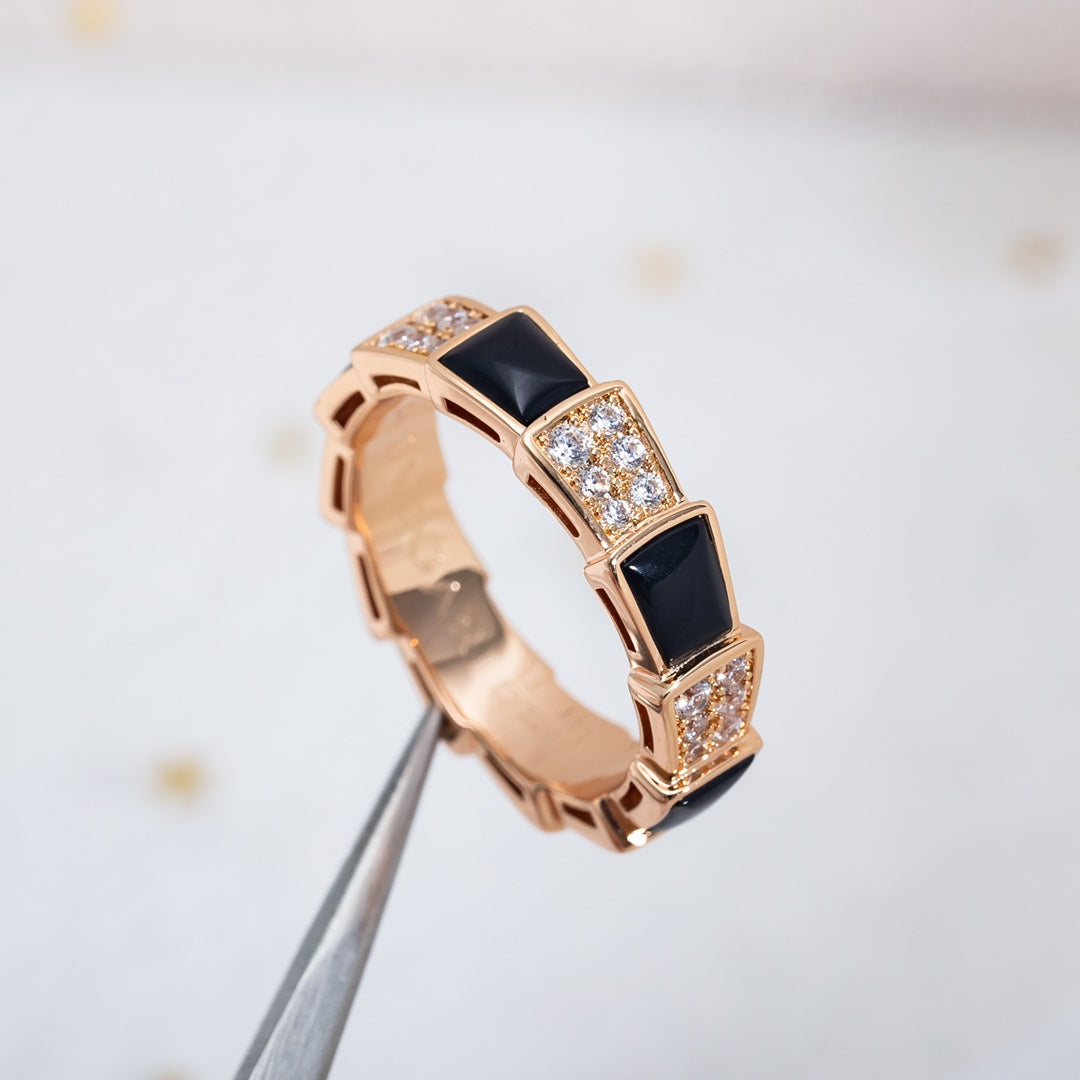 [Lucky Star]SERPENTI RING PINK GOLD BLACK MOP DIAMOND PAVED 4MM
