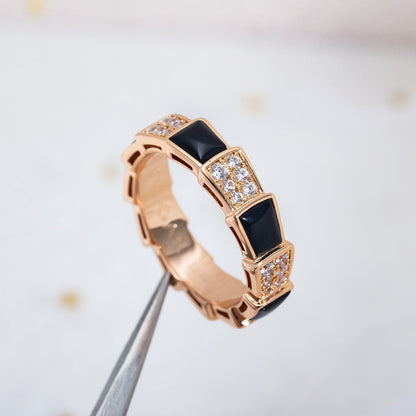 [Lucky Star]SERPENTI RING PINK GOLD BLACK MOP DIAMOND PAVED 4MM