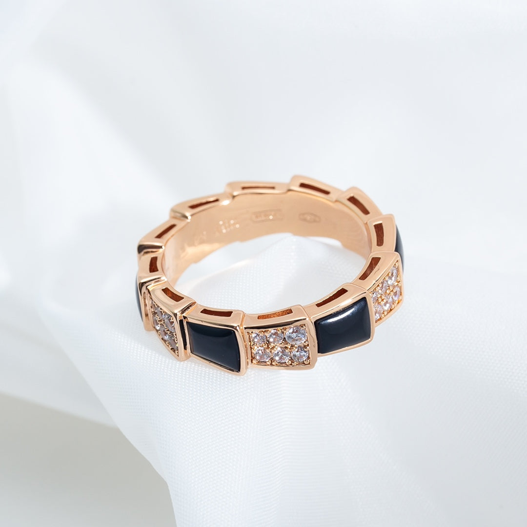 [Lucky Star]SERPENTI RING PINK GOLD BLACK MOP DIAMOND PAVED 4MM