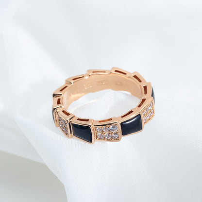 [Lucky Star]SERPENTI RING PINK GOLD BLACK MOP DIAMOND PAVED 4MM