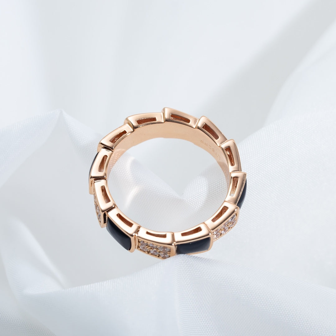 [Lucky Star]SERPENTI RING PINK GOLD BLACK MOP DIAMOND PAVED 4MM