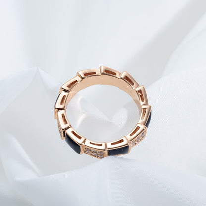 [Lucky Star]SERPENTI RING PINK GOLD BLACK MOP DIAMOND PAVED 4MM