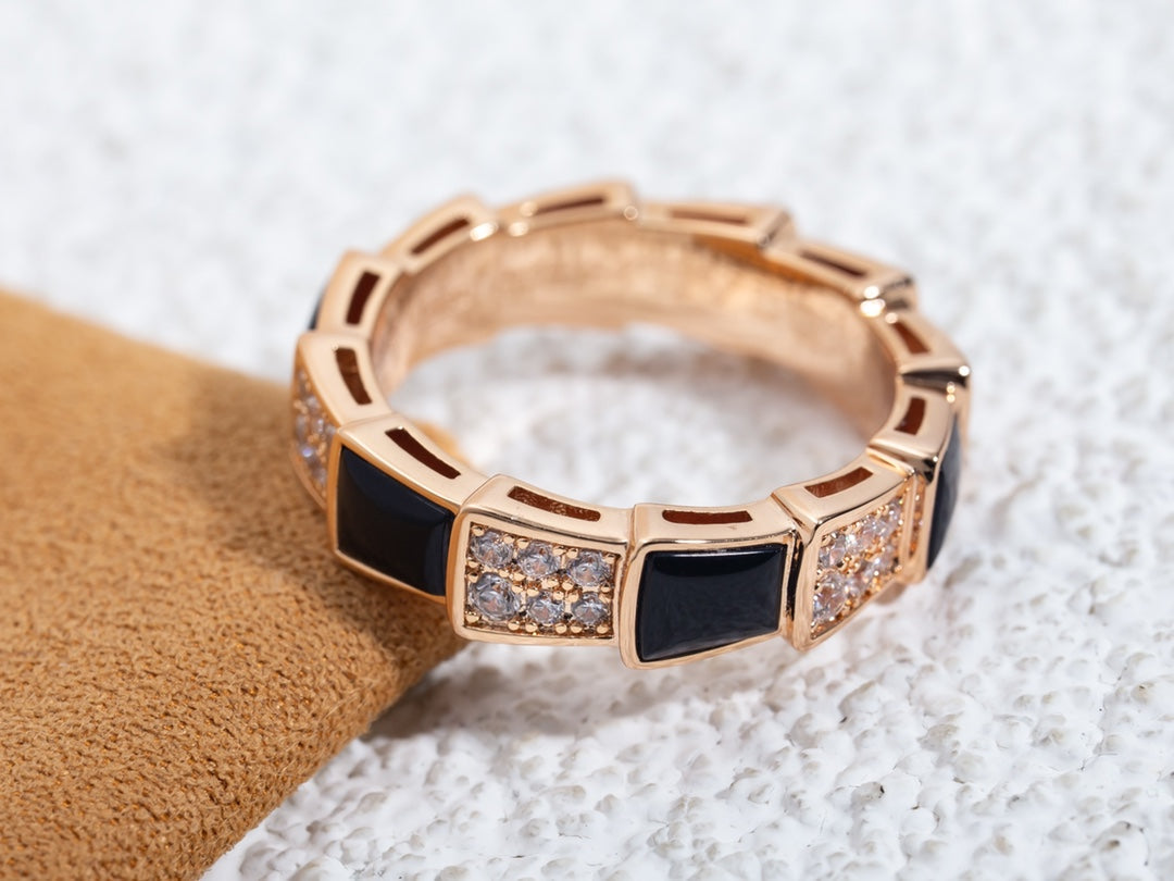 [Lucky Star]SERPENTI RING PINK GOLD BLACK MOP DIAMOND PAVED 4MM