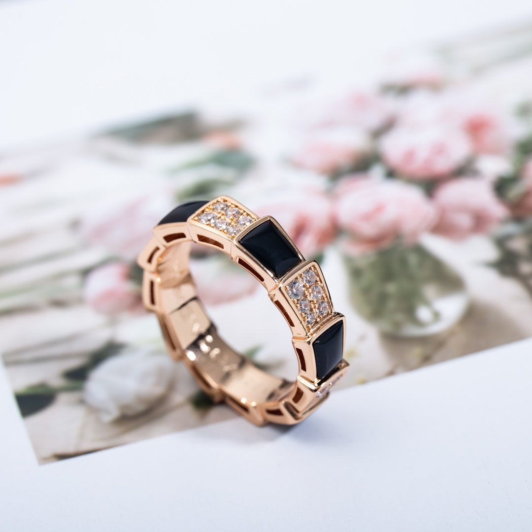 [Lucky Star]SERPENTI RING PINK GOLD BLACK MOP DIAMOND PAVED 4MM