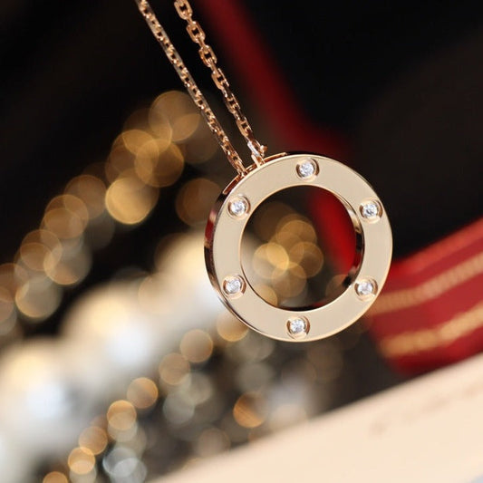 [Lucky Star]LOVE NECKLACE 16MM 6 DIAMONDS PINK GOLD