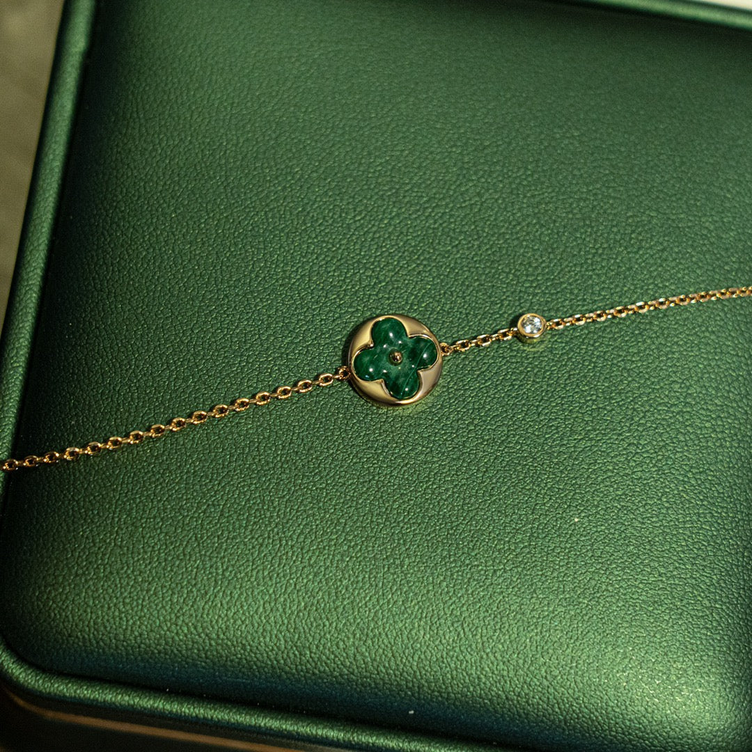 [Lucky Star]SUN MALACHITE 1 DIAMOND PINK GOLD BRACELET
