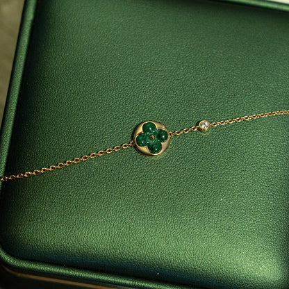 [Lucky Star]SUN MALACHITE 1 DIAMOND PINK GOLD BRACELET