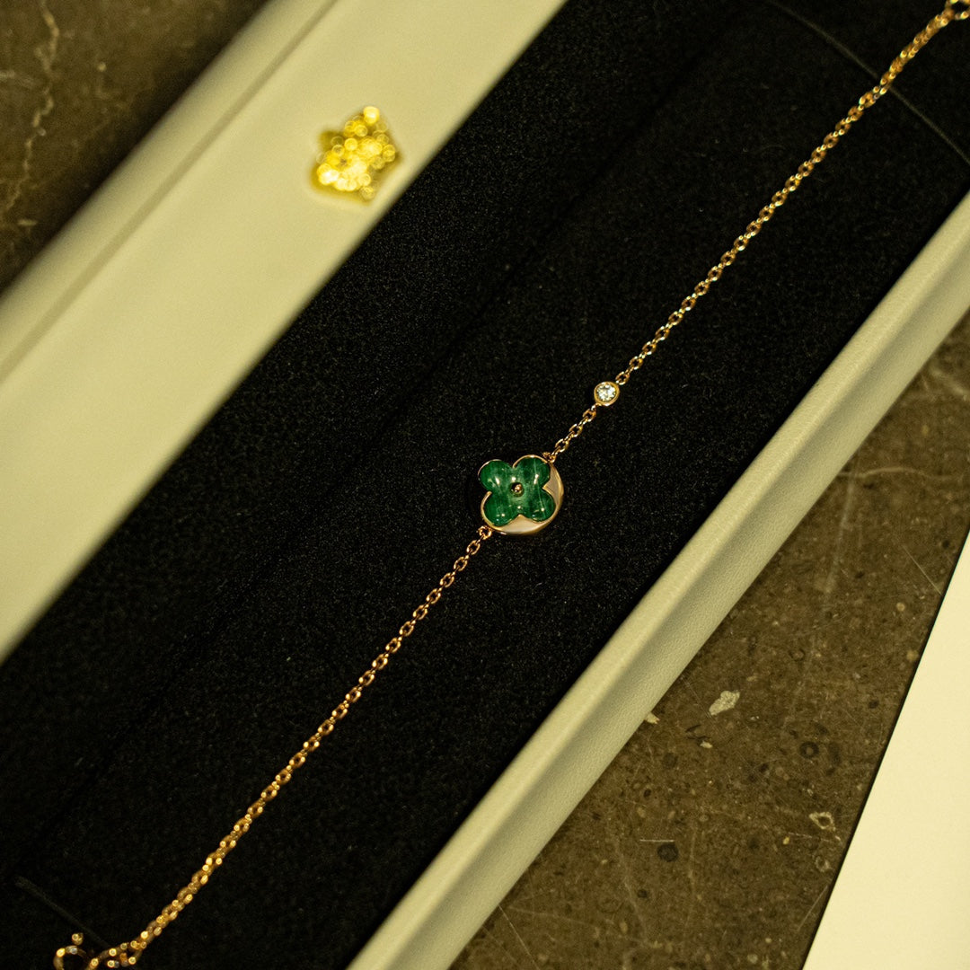 [Lucky Star]SUN MALACHITE 1 DIAMOND PINK GOLD BRACELET