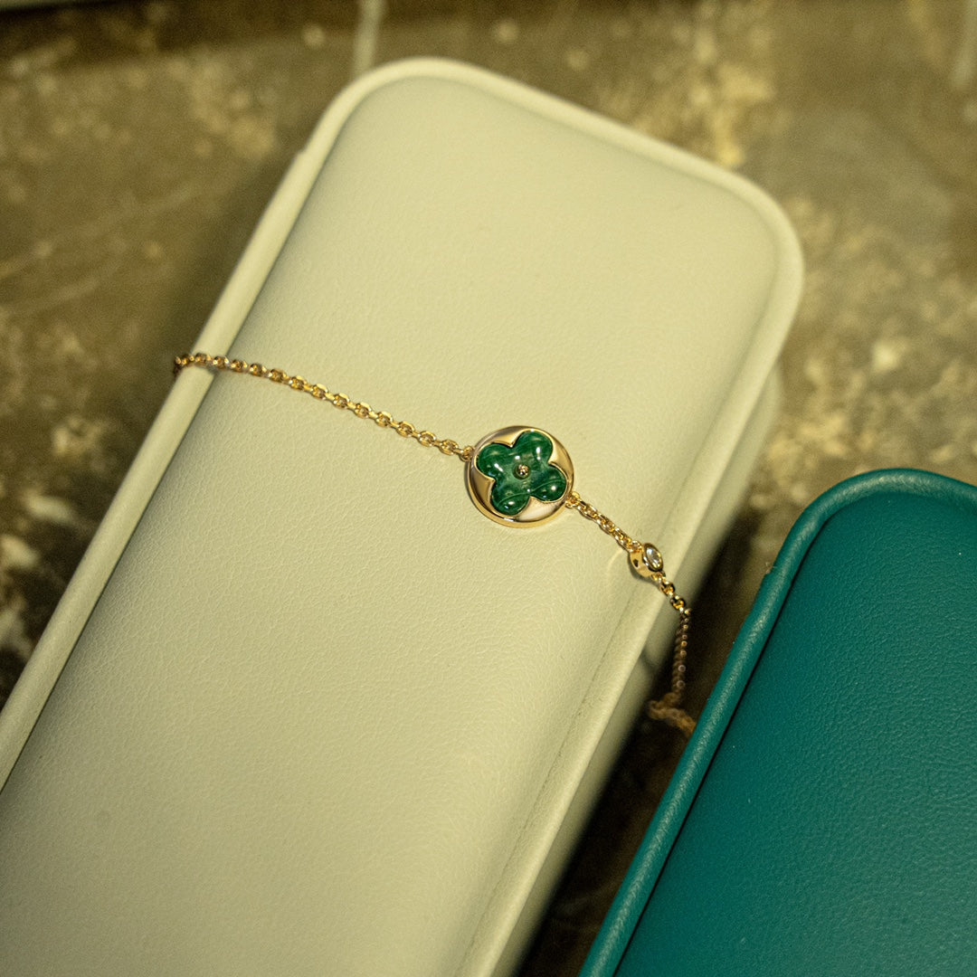 [Lucky Star]SUN MALACHITE 1 DIAMOND PINK GOLD BRACELET
