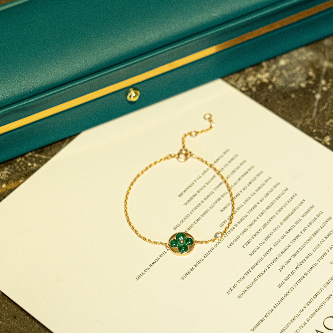 [Lucky Star]SUN MALACHITE 1 DIAMOND PINK GOLD BRACELET