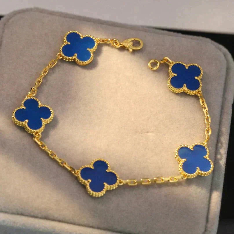 [Lucky Star]CLOVER 5 MOTIFS BLUE AGATE BRACELET