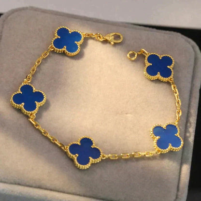 [Lucky Star]CLOVER 5 MOTIFS BLUE AGATE BRACELET