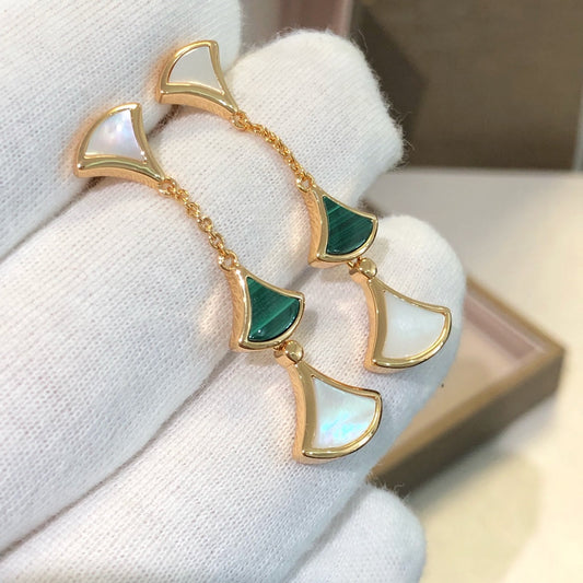 [Lucky Star]DREAM EARRINGS 3 MOTIFS MALACHITE MOP PINK GOLD