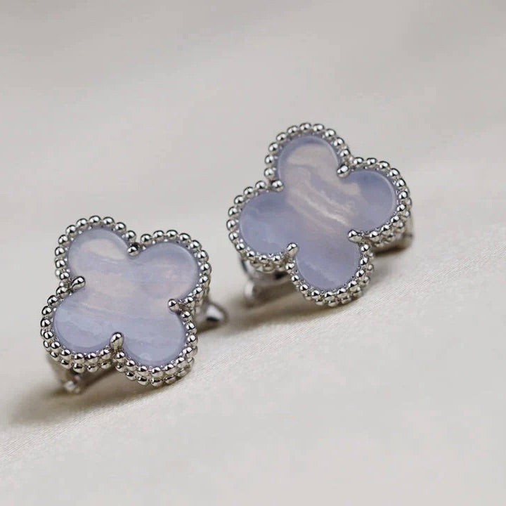 [Lucky Star]CLOVER MEDIUM 1 MOTIFS  WHITE MOP EARRINGS SILVER