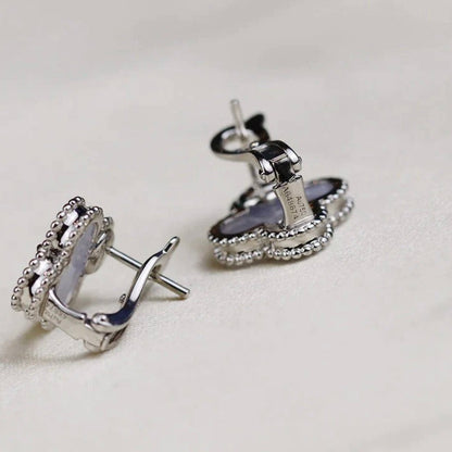 [Lucky Star]CLOVER MEDIUM 1 MOTIFS  WHITE MOP EARRINGS SILVER